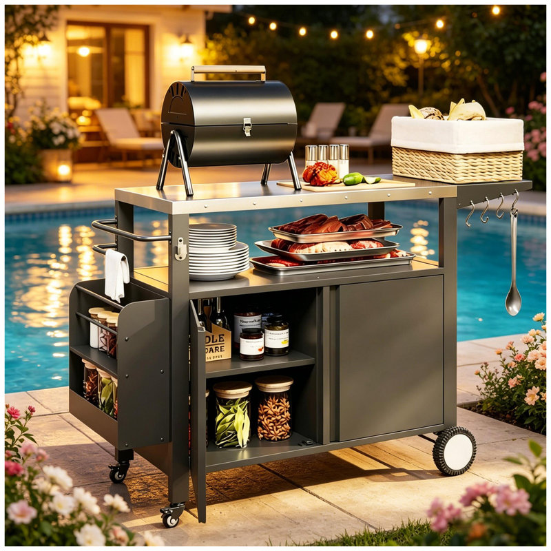 Convenient Kitchen Island,Movable Grill Cart Table,Oven Table,Versatile Bar Cart