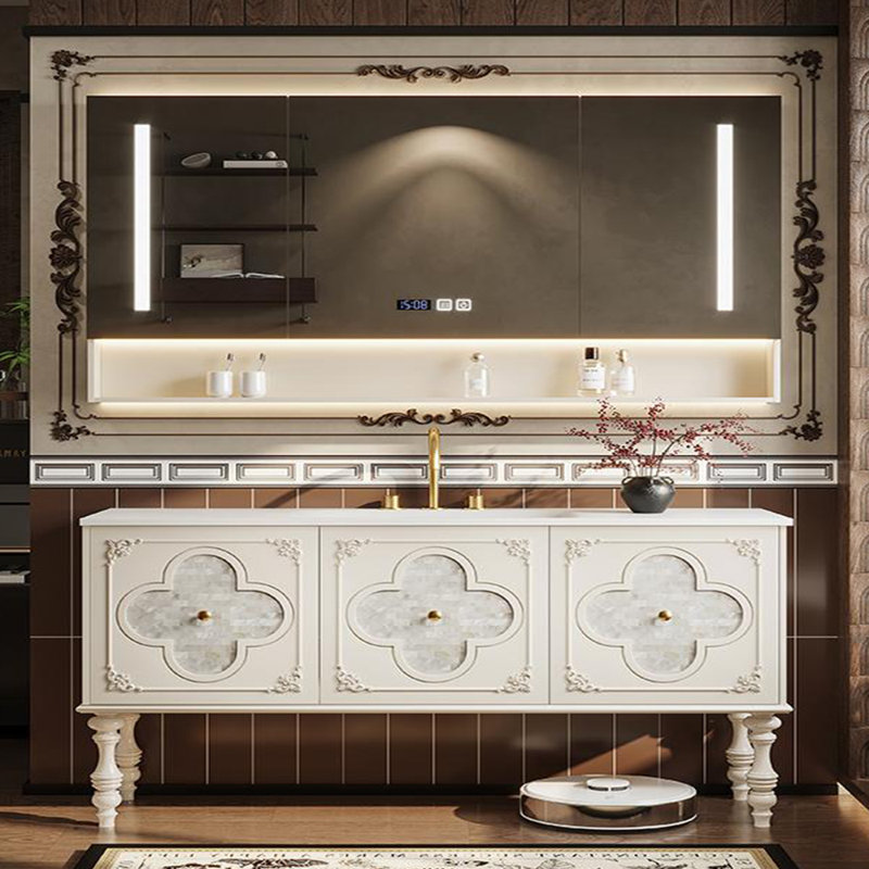 American-style fashionable bathroom cabinet, 67", Off-White