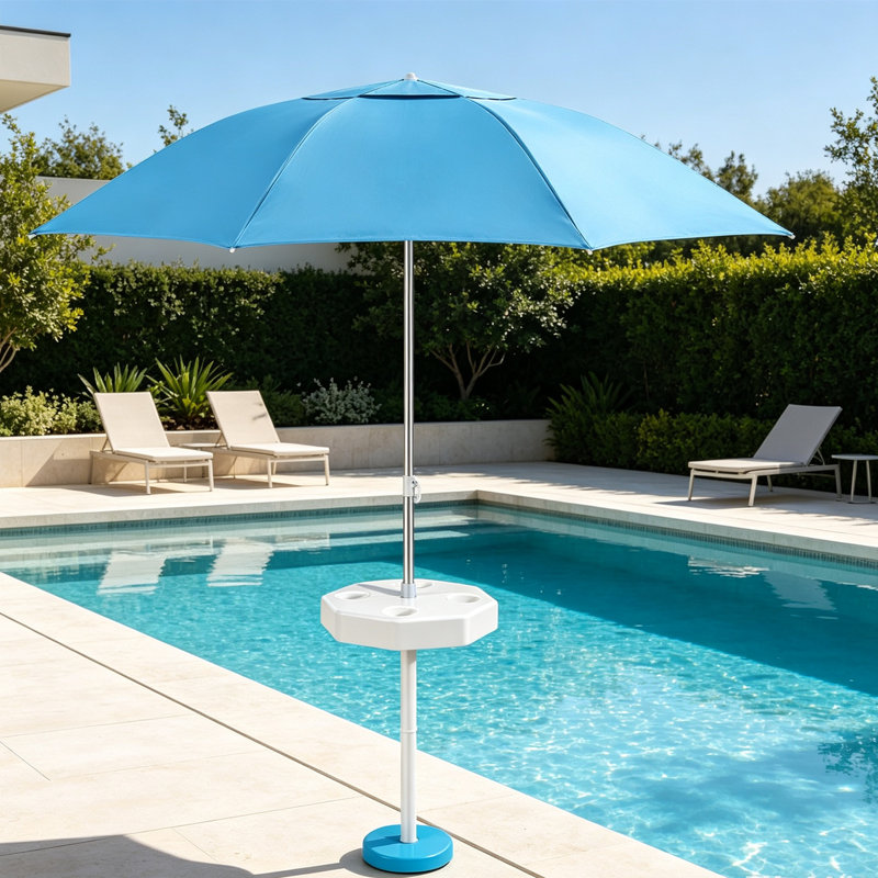 Parasol de piscine flottant avec base et porte-gobelets - Table d'ombrage portable pour piscine, plage et lac avec sac de transport