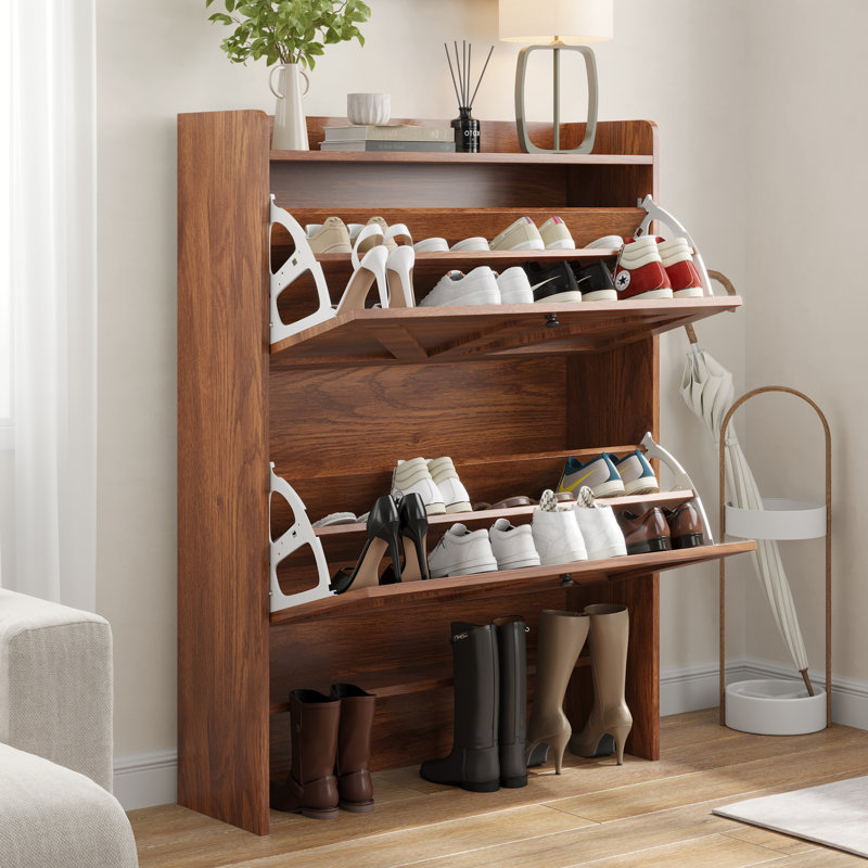 16 Pair Shoe Storage Cabinet, Walnut