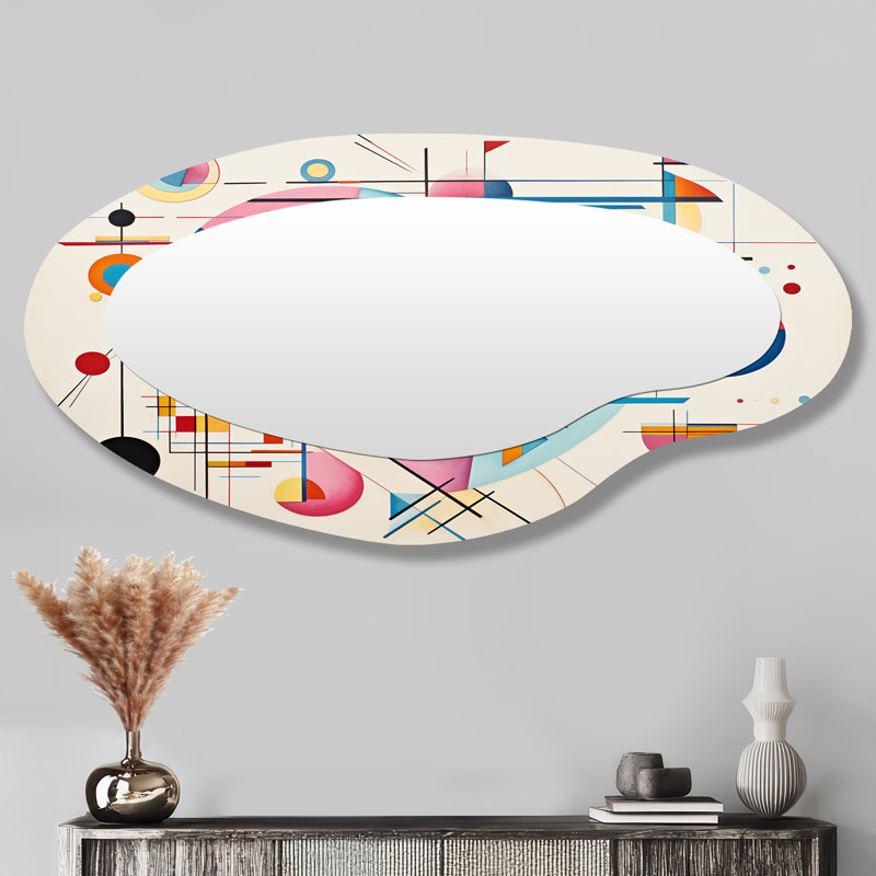 Bleu et rose abstrait géométrique Vision II - Miroir mural abstrait moderne aux formes asymétriques