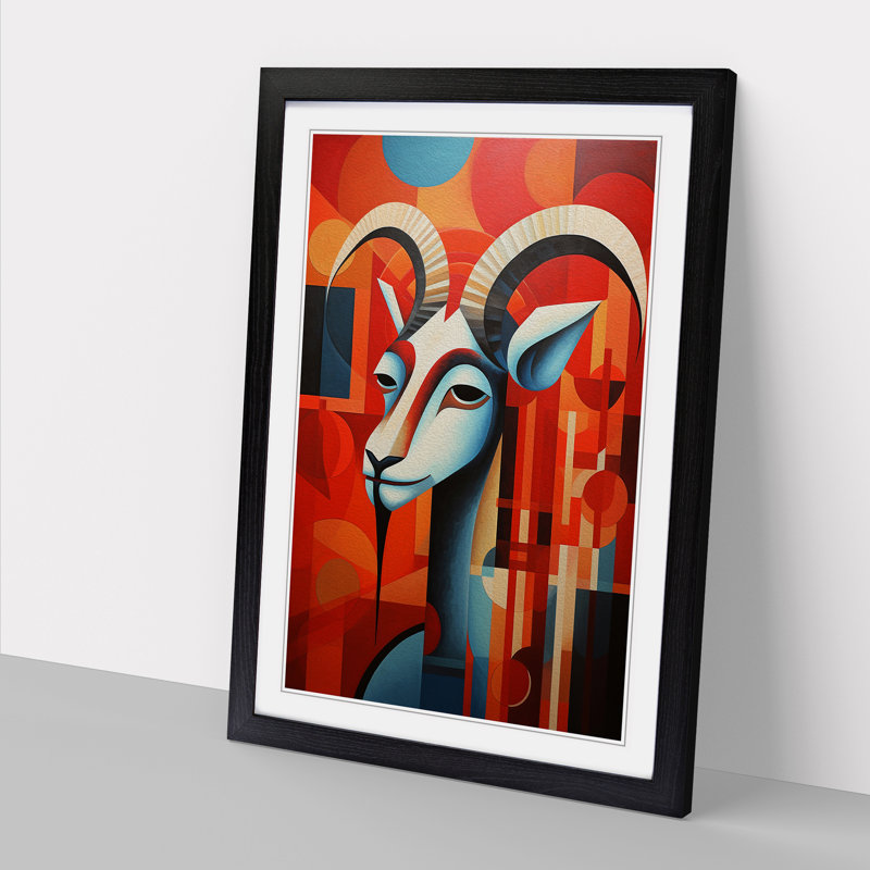 Capricorn Zodiac Constructivism - Single Picture Frame Print on Wood, Black Framed, 64cm H x 46cm W x 2cm D
