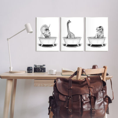 " Dinosaurs Bathing Bathroom Tub " by Rachel Nieman 3 - Pieces