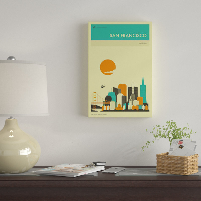 «San Francisco Skyline II», impression sur toile, H 12 po x l 8 po x P 0,75 po, Toile tendue, Pas de tapis