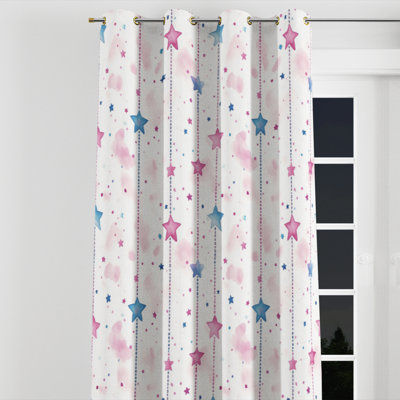 Girls Celestial Window curtains - Decorative Childrens Sweet Star Chains Grommet Curtain - 1 Panel
