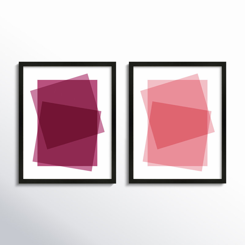 "Claret & Pink Kami", encadré 2 pièces par Jacques Pilon, Papier avec cadre noir, H 38 po x l 30 po