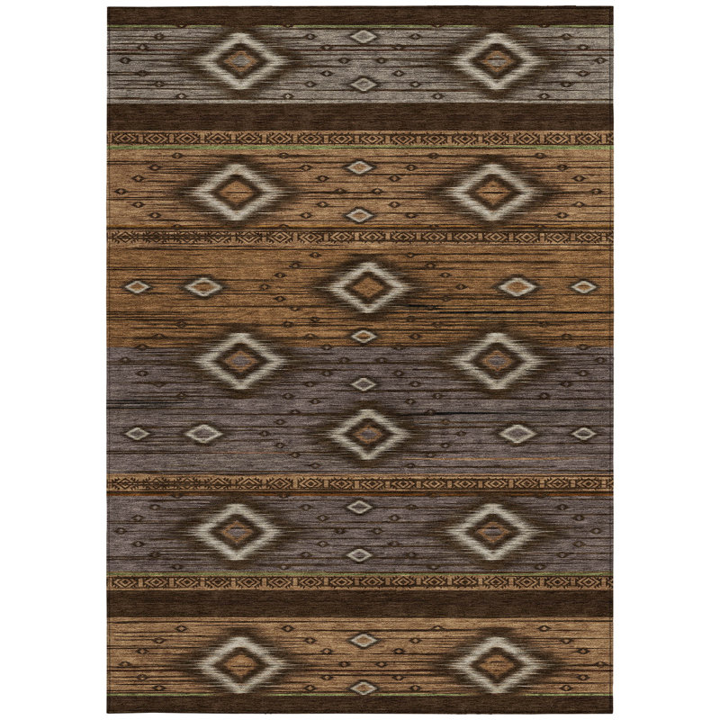 Tapis intérieur tribal lavable cuivre et gris 3 pi x 5 pi chocolat