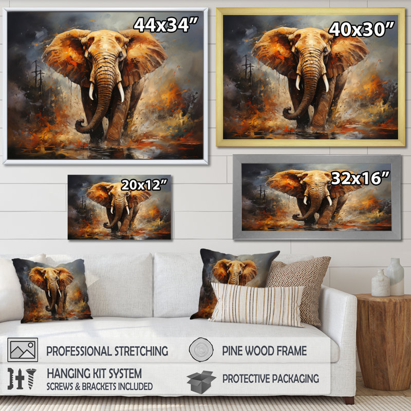«Elephant Wild Spirit» - Art mural sur toile éléphant, H 24 po x l 32 po x P 1 po, Brown Floater Framed
