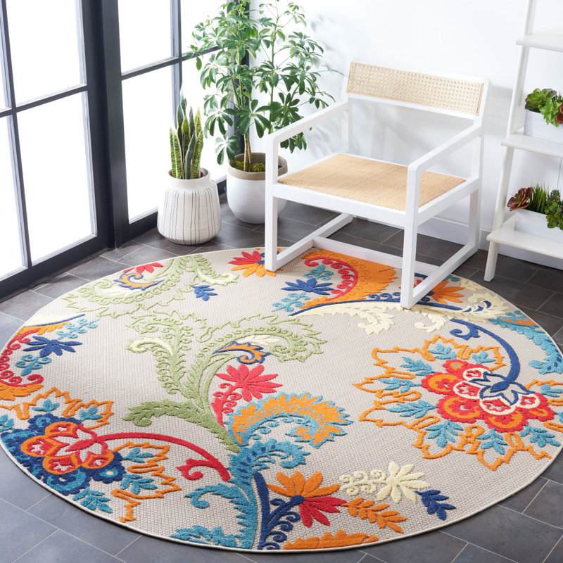 Purcellville Performance Floral Indoor/Outdoor Area Rug, Round 6'7"