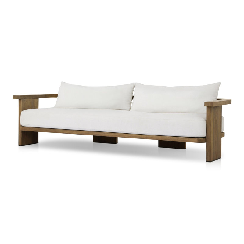 Tahana Outdoor 4 - Seat Patio Sofa, White, Brown Wood