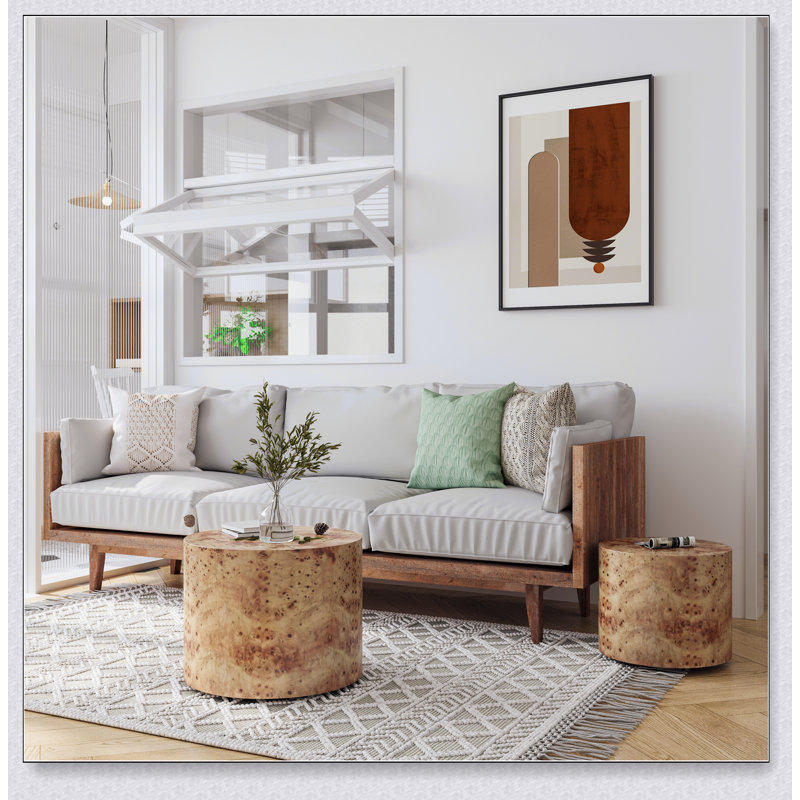 Ensemble de 2 tables basses gigognes, tables d'appoint rondes modernes en bois pour petits espaces, finition loupe naturelle