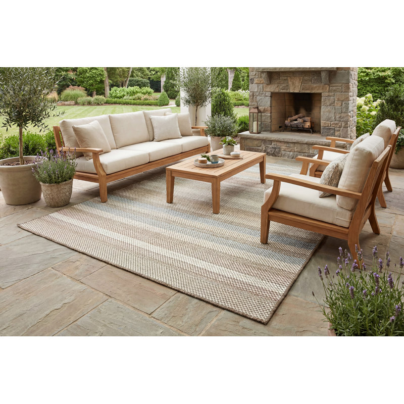 Tapis intérieur/extérieur bleu/brun Larry, Rectangle 7 pi 10 po x 10 pi 10 po