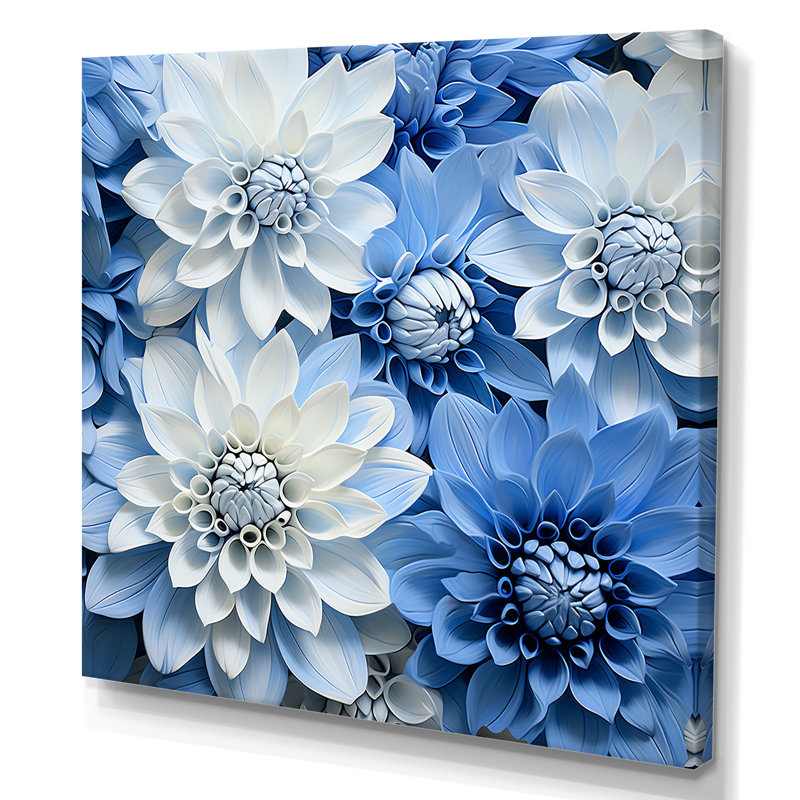 «White and Blue Dahlia Embrace I», reproduction sur toile, Toile tendue, 24" H x 24" W