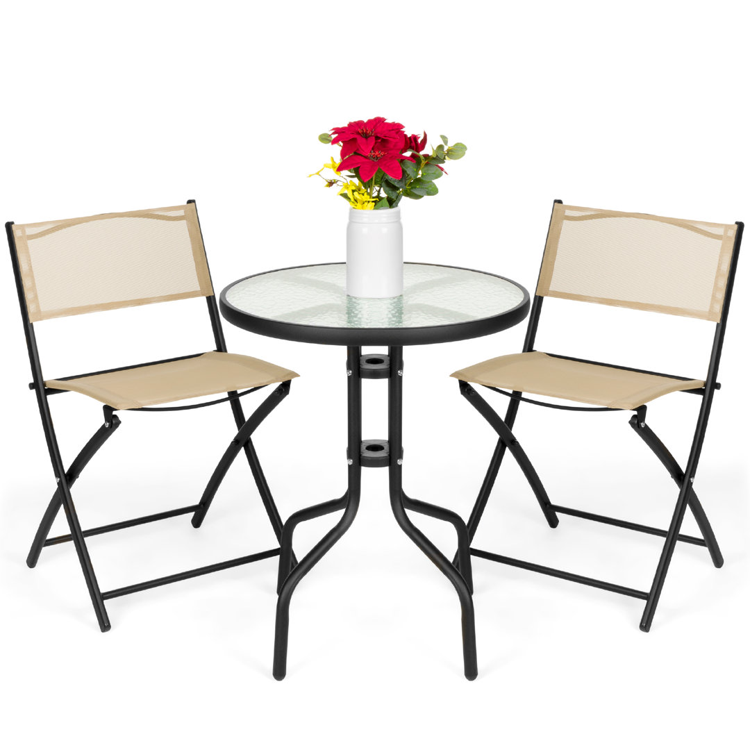 Aeronwy 2 - Person Metal Patio Dining Set with Round Table Bay Isle Home™ Fabric 