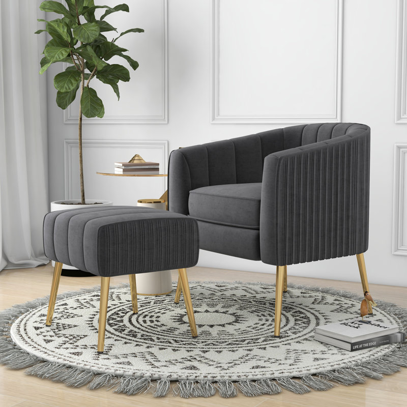 Geniva Velvet Armchair with Ottoman