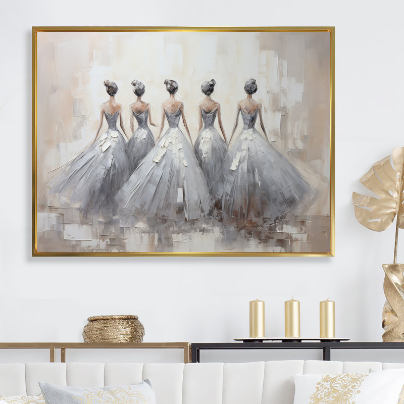 Contemporain gris ballet symphonie IV, Cadre flottant doré, L 32 po x H 16 po