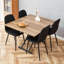 Table élévatrice polyvalente avec chaises en lin et coton | MDF grain naturel et élégance métal noir | Parfait pour la salle à manger, le bureau ou le bar