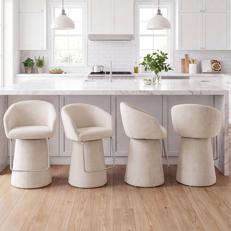 Tabourets de bar rembourrés Everly (4 pièces), White, 4