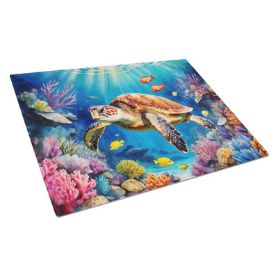 Planche à découper en verre Tortue et récifs