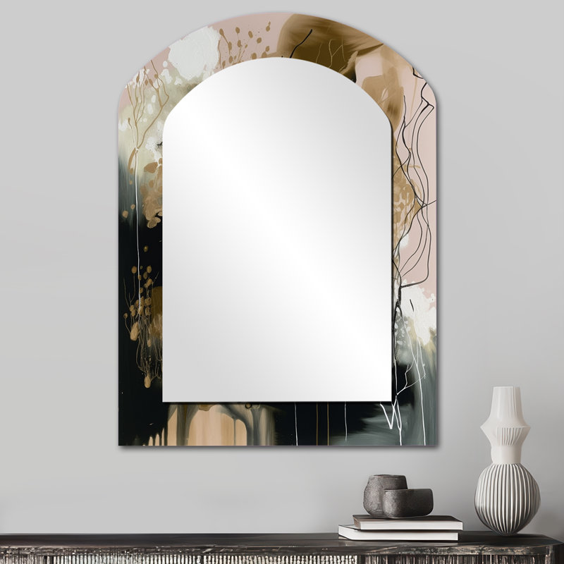 Black Chaos V - Abstract Asymmetrical Mirror, Black Arch Decorative Wall Mirror, Printed Metal Art, 34" x 25"