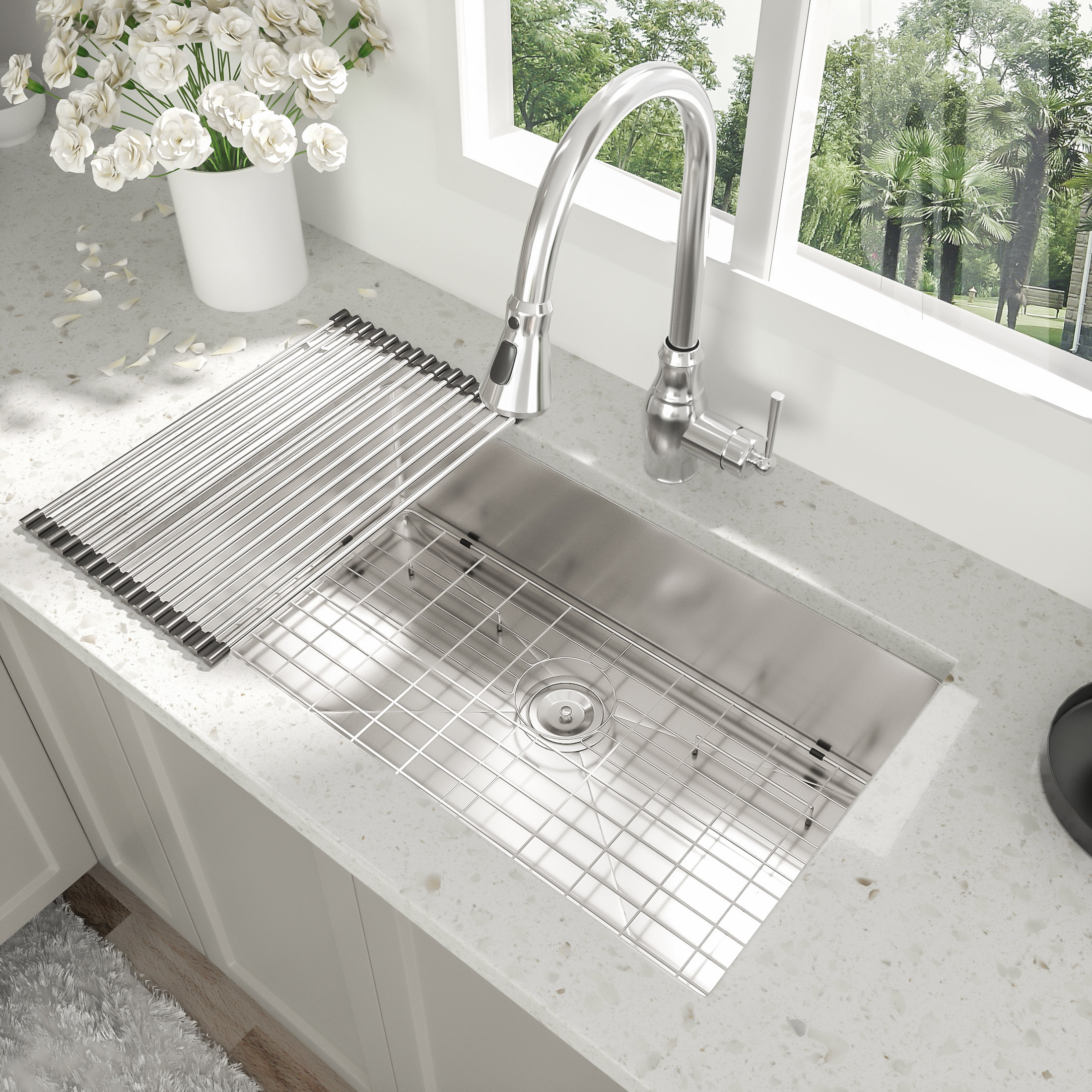 Beslend 32'' L Undermount Single Bowl Stainless Steel Kitchen Sink ...