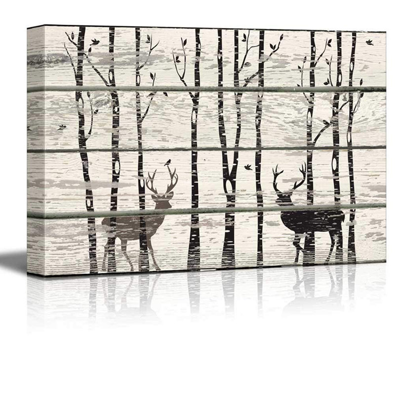 Animaux, cerf dans la forêt de bouleaux, impression sur bois, reproduction d'art, 12" H x 18" W