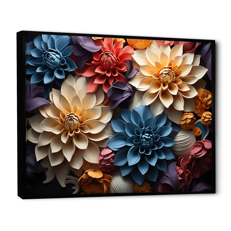 Dahlia Field Vibrant Composition II - Floral Wall Decor, Cadre flottant noir, H 30 po x l 40 po x P 1,5 po