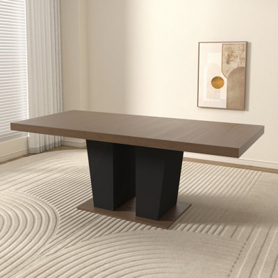 Extendable Dining Room Table For 4-10 People,Wooden Transformer Kitchen Dining Table With Double Sturdy Pedestal Base, Expandable Large Table