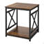 Table de bout, table d'appoint carrée à 2 niveaux avec tablettes de rangement ouvertes, table de chevet moderne avec structure en X en métal, canapé-lit en bois pour salon, chambre à coucher, bureau, dortoir, brun