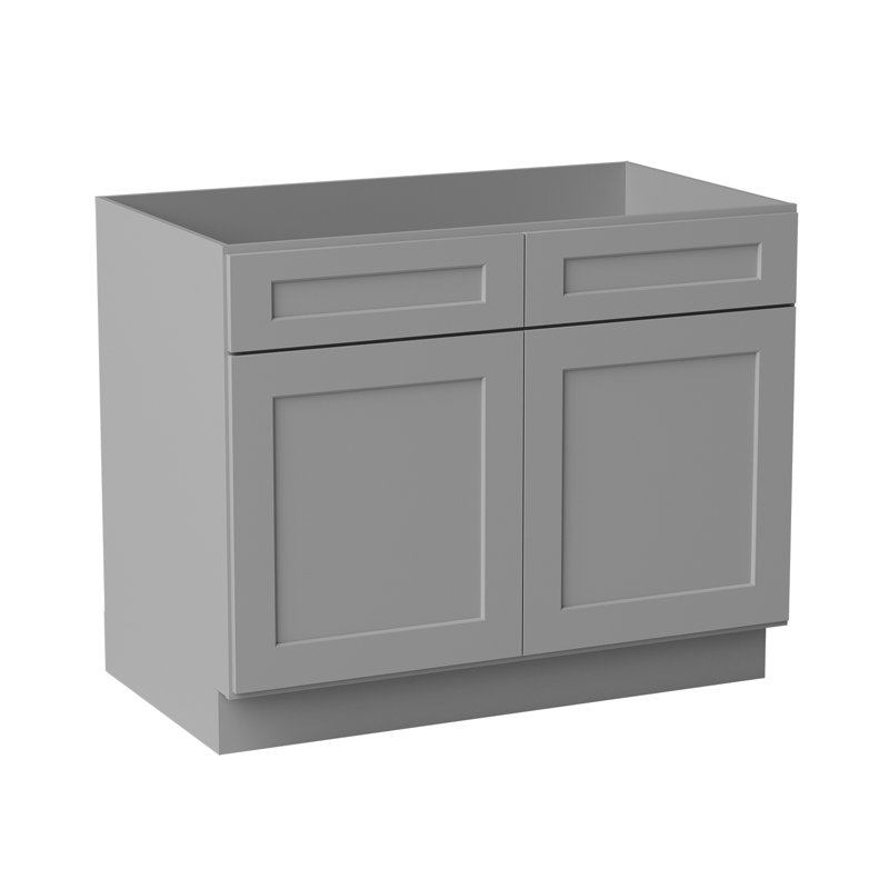 Armoire de cuisine à base d'évier en bois massif de bouleau gris avec portes à fermeture en douceur de style Shaker de L 42 po x H 34,5 po x P 24 po Sinber
