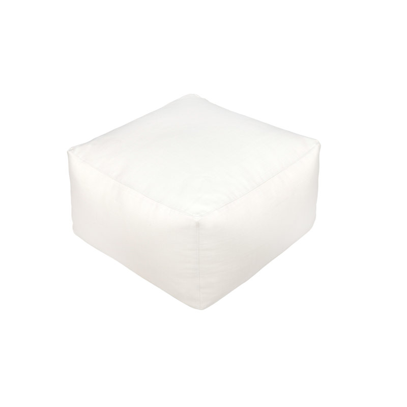 Upholstered Pouf, Off White 100% Linen