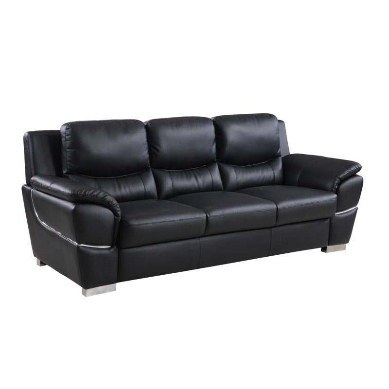 Dempsy Genuine Leather Pillow Top Arm Standard Sofa, Black