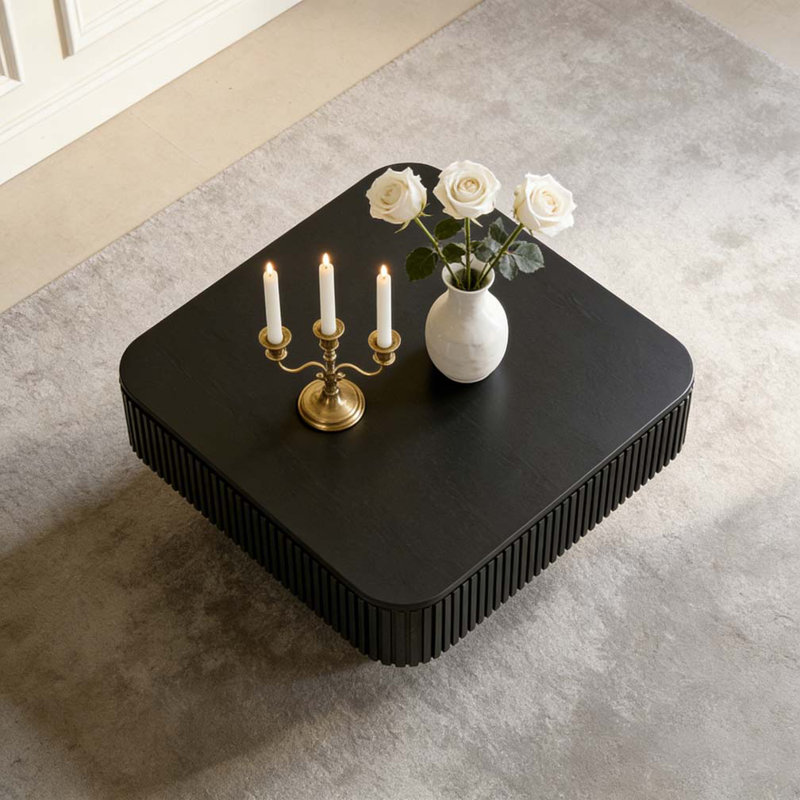 Table basse carrée 31,5 "avec rangement, Noir