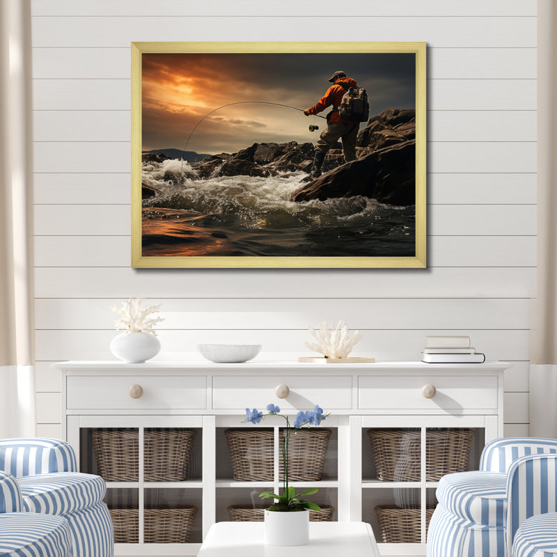 «Coastal Fishing», reproduction d'art sur toile, Encadrement doré, H 30 po x l 40 po x P 1,5 po