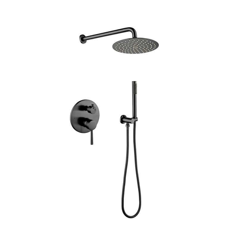 Bathroom Shower Matte Black Wall Mounted - High 10" Stainless Steel Rain Head And Handheld Shower, 2 Way Valve Kit With & Balance For