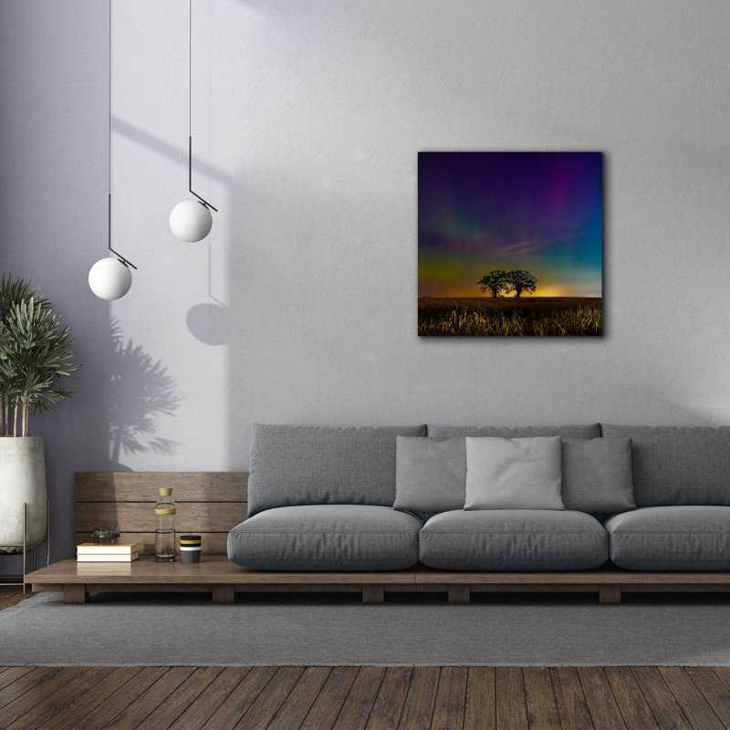  «Two Trees Under Aurora» par Epic Portfolio, art mural sur toile, 37 po x 37 po, H 37 po x l 37 po