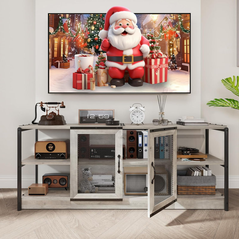 Farmhouse TV Stand, Entertainment Center Console Table with Storage Stands for Living Room, Bedroom, Gray