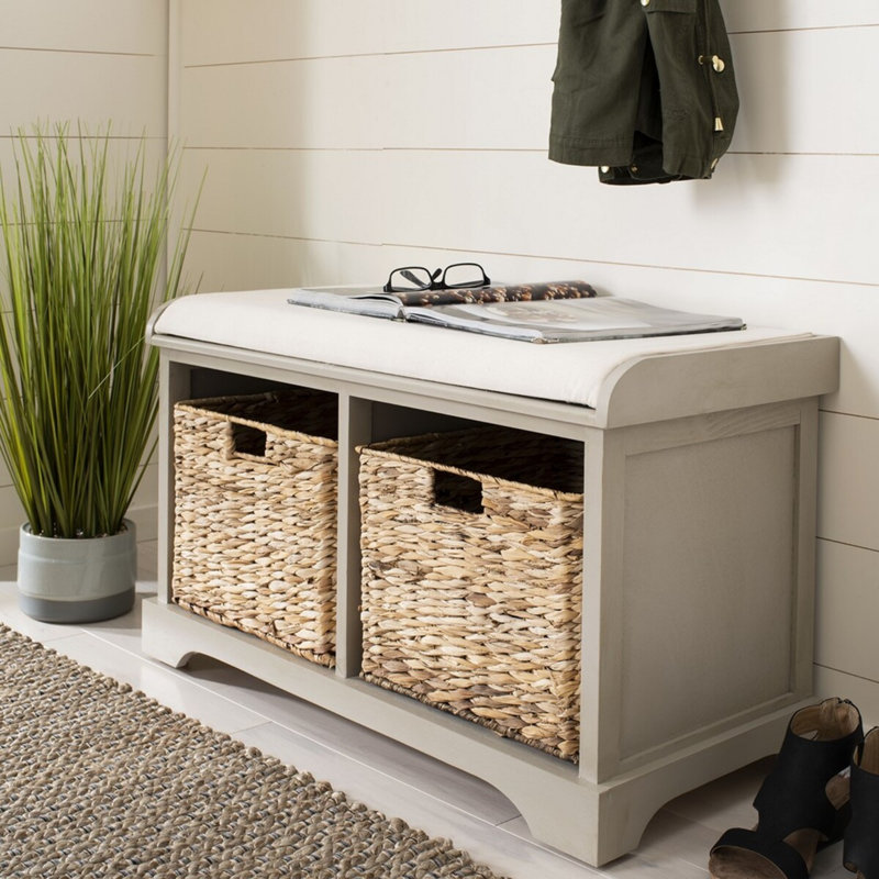 Upholstered Storage Bench, Vintage Gray