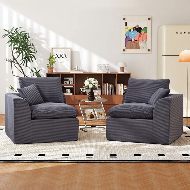 Canapé modulaire à compression modulaire en velours côtelé 80,3 po, Gris foncé