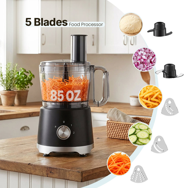 10-Cup Food Processor, 600W Vegetable Chopper for Slicing, Dishwasher Safe Parts, Black