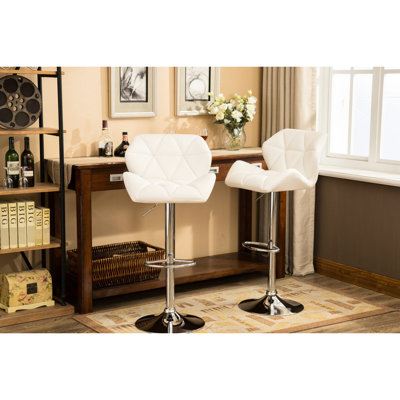 Tabourets de bar contemporains hydrauliques, blancs - de 2 avec siège et repose-pieds pour une assise plus confortable, siège 2 pièces, hauteur réglable, confort accru