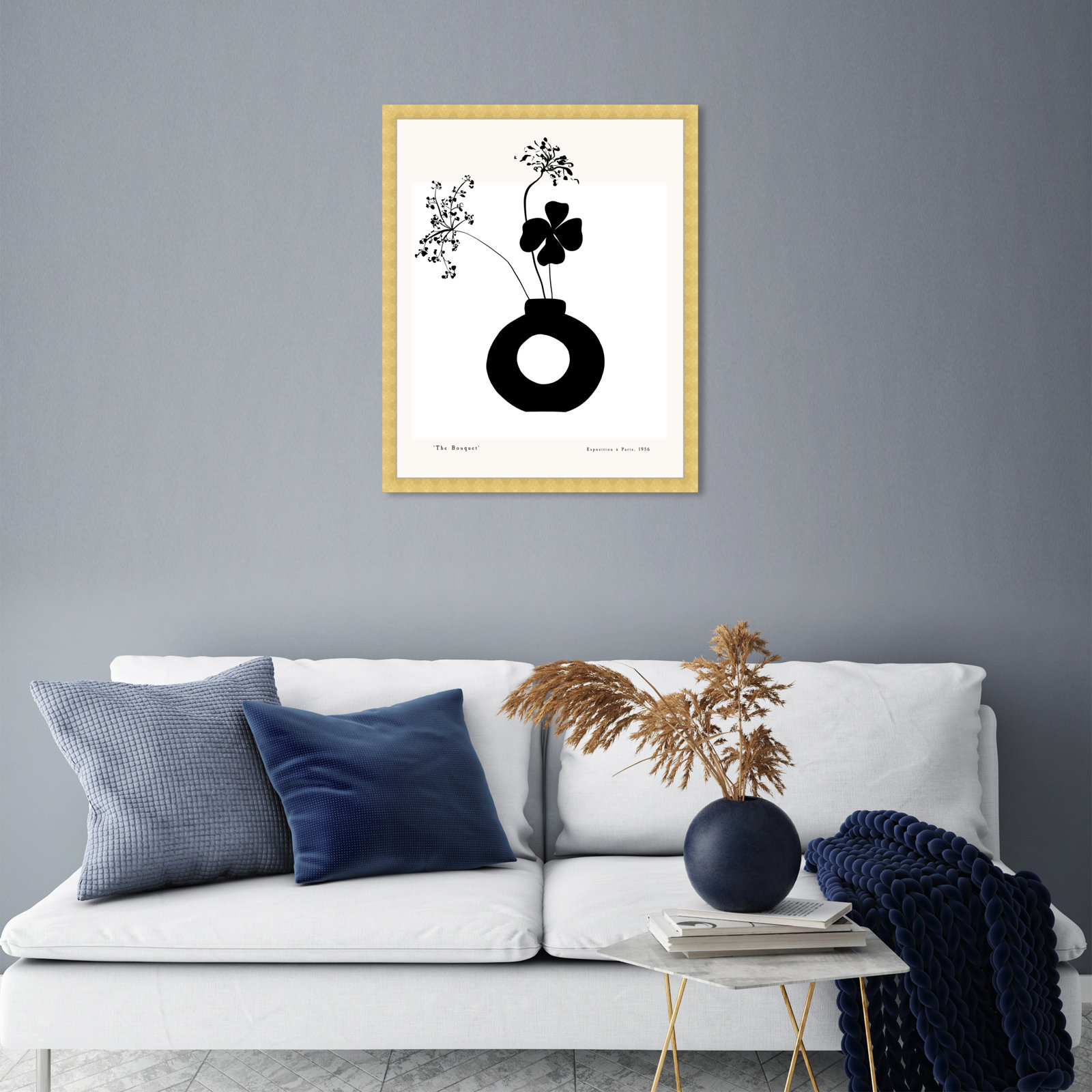 Black And White Flower In A Vase by Oliver Gal, Gold, 26" H x 22" W