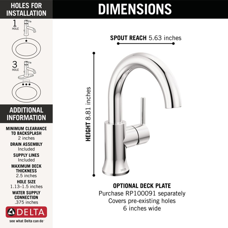 Trinsic Single Hole Bathroom Faucet, Chrome Bathroom Sink Faucet, Single Handle Bathroom Faucet, Diamond Seal Technology, Drain Assembly, Chrome