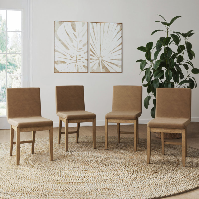 Upholstered Dining Chair with Full Back and Solid Wood Frame, 4-Pack, Light Brown/Light Brown , 4
