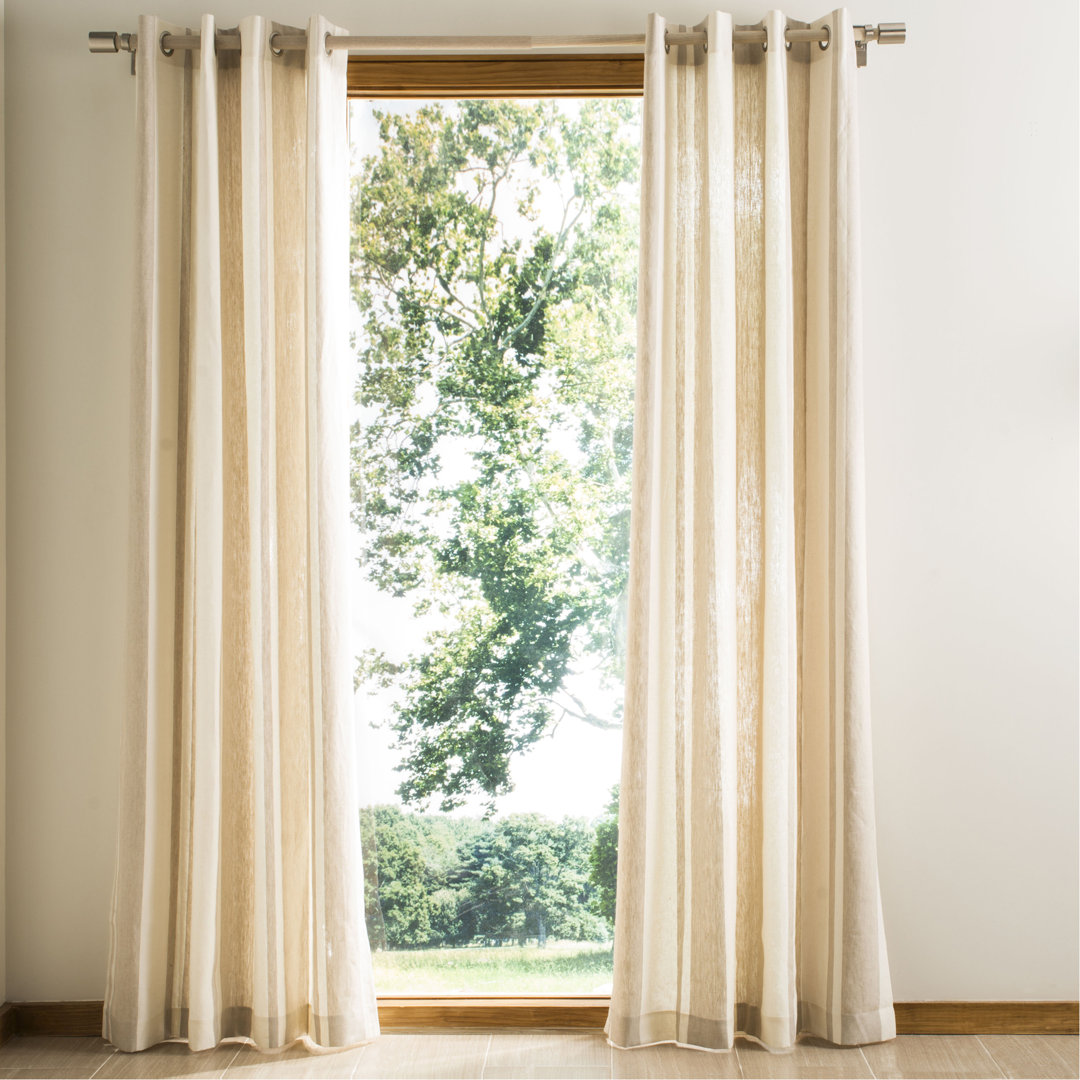 Charlotte Linen Striped Semi-Sheer Grommet Single Curtain Panel Rosecliff Heights Size per 