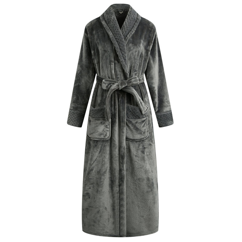 Alwyn Home Longue robe de chambre en molleton chaud et doux pour femme, M, Gris clair
