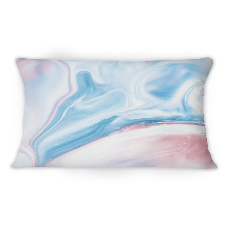 Coussin bleu et rose avec impression d'art moderne et liquide 1