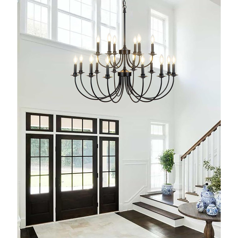 Vintage Black 18-Light 2-Tier Industrial Farmhouse Chandelier