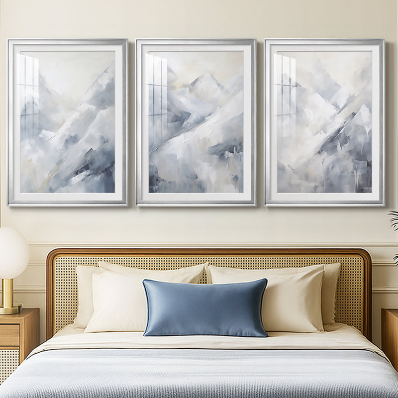 Paysages série CCxxv - impression encadrée sur mesure de qualité supérieure - 3 pièces, Argent argent, H 21 po x l 30 po