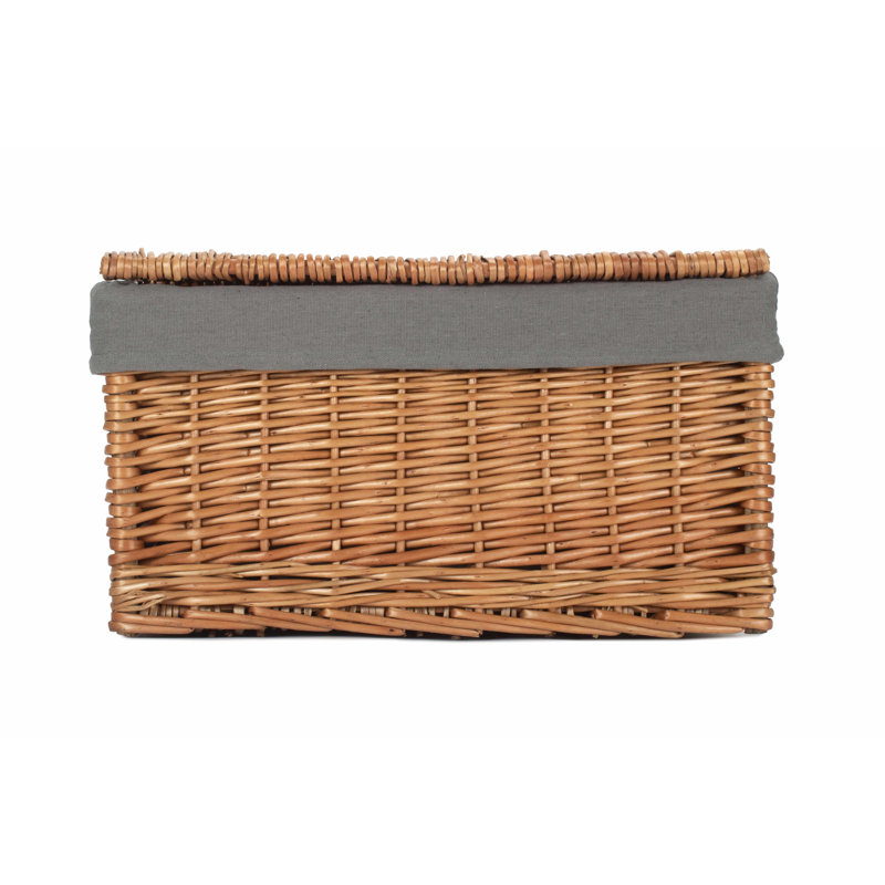 Wicker Large Lined Storage Hamper Basket, Double Steamed/Grey Lining 